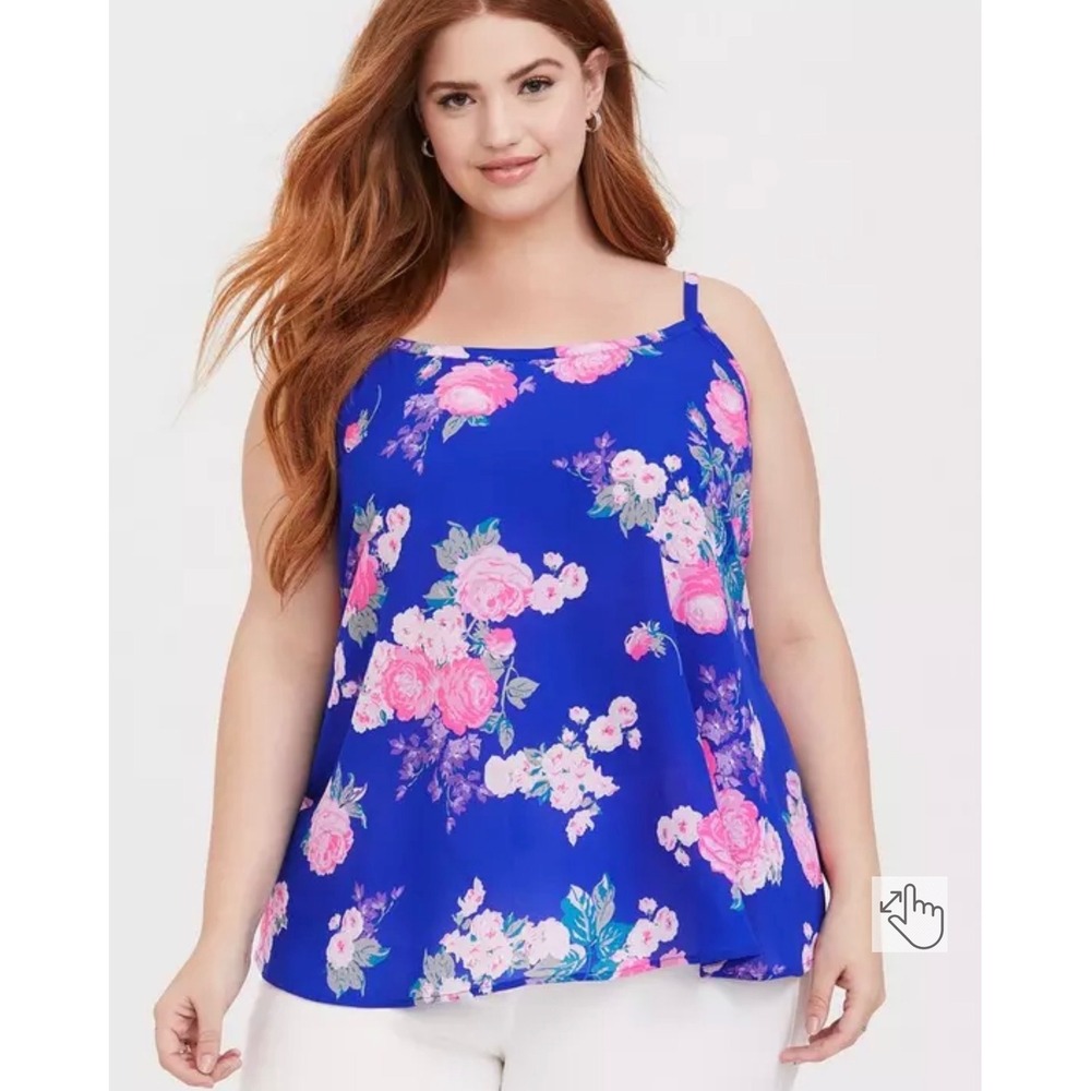 Torrid Sophie Swing Cami Top 1X Blue Pink Floral Lace Up Back Georgette Blouse